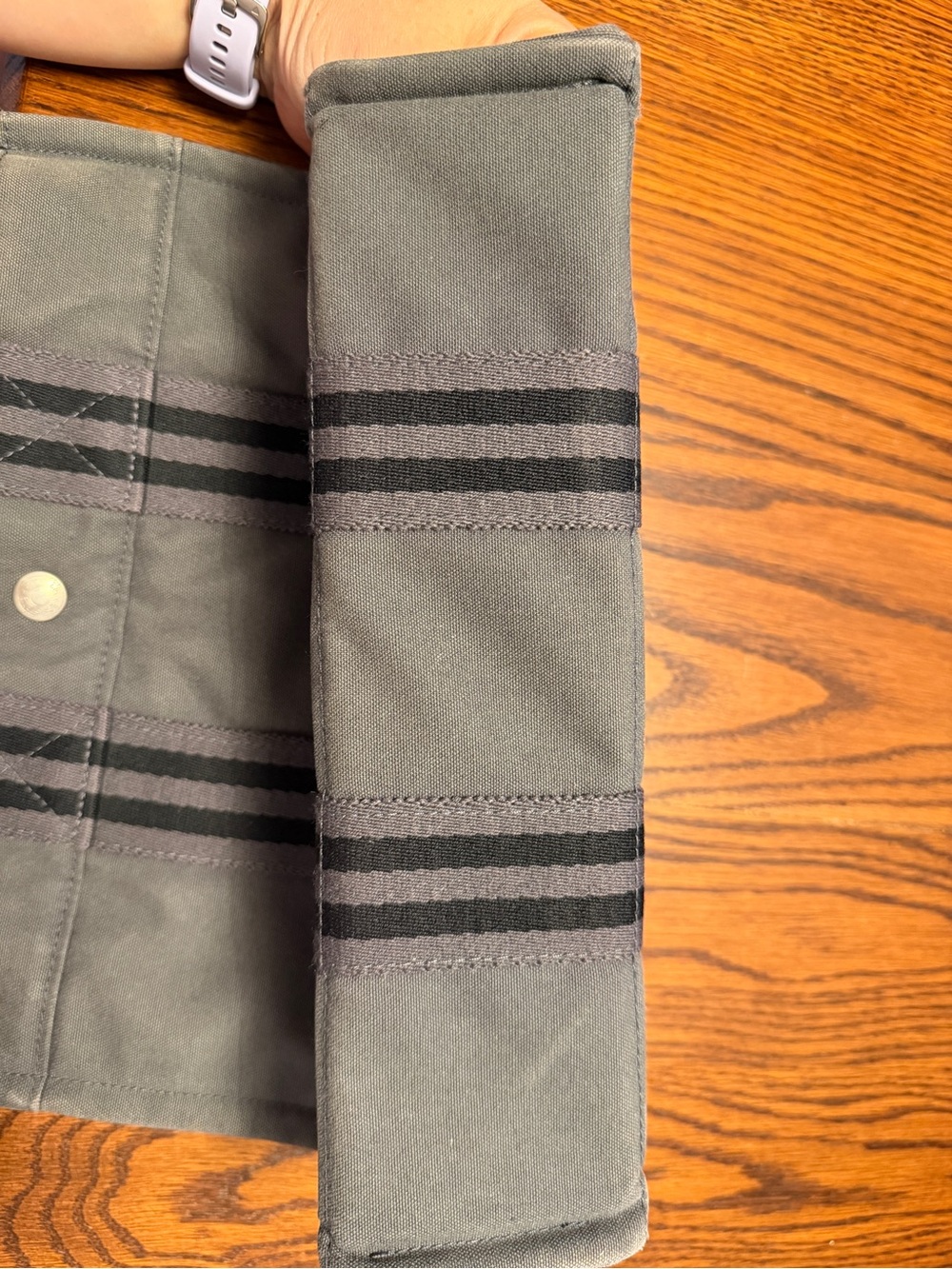 Hermes Gray Canvas Tote with Black Stripes - Picture 9 of 15